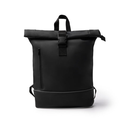 Stamina VALDEZ PU and 210D RPET backpack in black - promotional merchandise printed with your company logo
