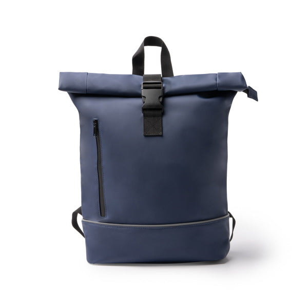 Stamina VALDEZ PU and 210D RPET backpack in navy blue - promotional merchandise printed with your company logo