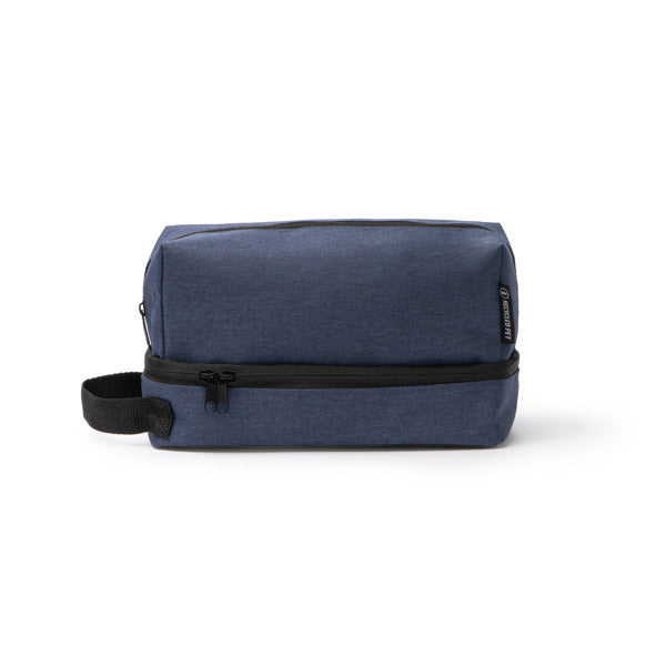 Stamina BRADEX 600D RPET and PEVA toiletry bag in heather denim - promotional merchandise printed with your company logo