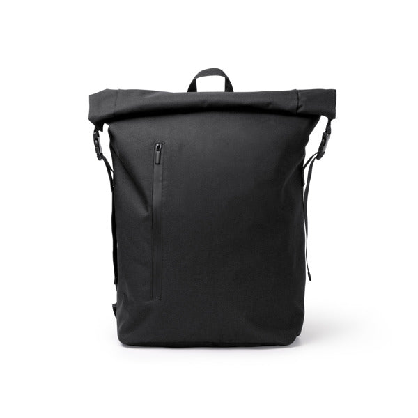 Stamina SULIVAN 300D RPET and PVC backpack in black - promotional merchandise printed with your company logo