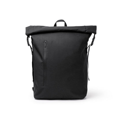 Stamina SULIVAN 300D RPET and PVC backpack in black - promotional merchandise printed with your company logo