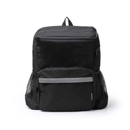 Stamina INUVIK 600D RPET backpack in heather black - promotional merchandise printed with your company logo