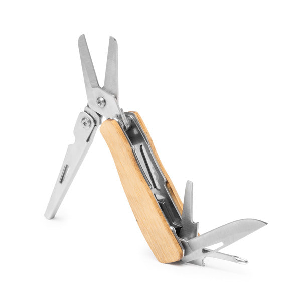 Stamina FUSCO Stainless steel and bamboo multi-tool in beige - promotional merchandise printed with your company logo