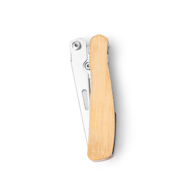 Stamina FUSCO Stainless steel and bamboo multi-tool in beige - promotional merchandise printed with your company logo