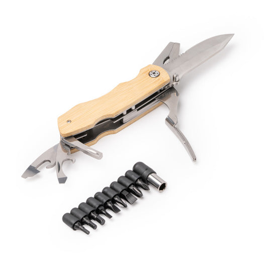 Stamina DANILO Stainless steel and bamboo multi-tool in beige - promotional merchandise printed with your company logo