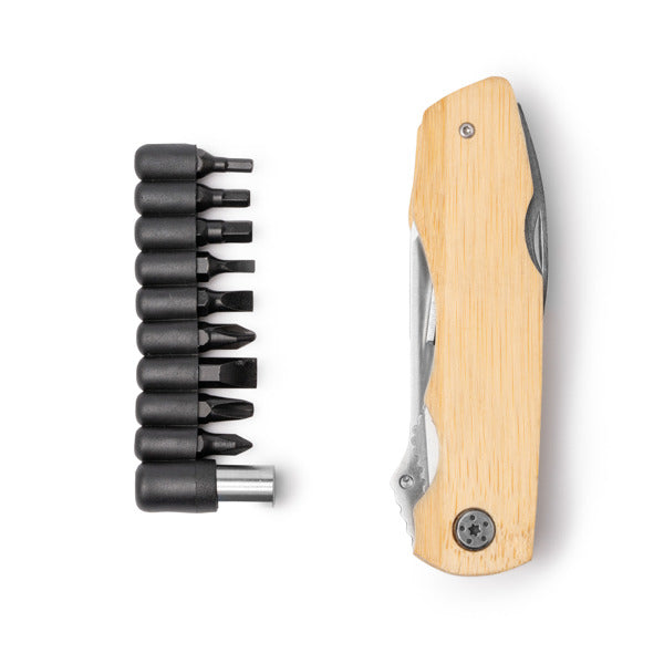 Stamina DANILO Stainless steel and bamboo multi-tool in beige - promotional merchandise printed with your company logo