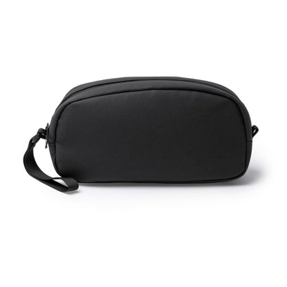 Stamina VOLOX PU leather toiletry bag in black - promotional merchandise printed with your company logo