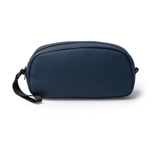 Stamina VOLOX PU leather toiletry bag in navy blue - promotional merchandise printed with your company logo