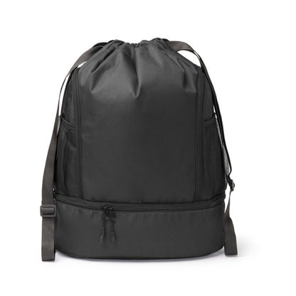Stamina DEBOER 600D RPET drawstring bag in black - promotional merchandise printed with your company logo
