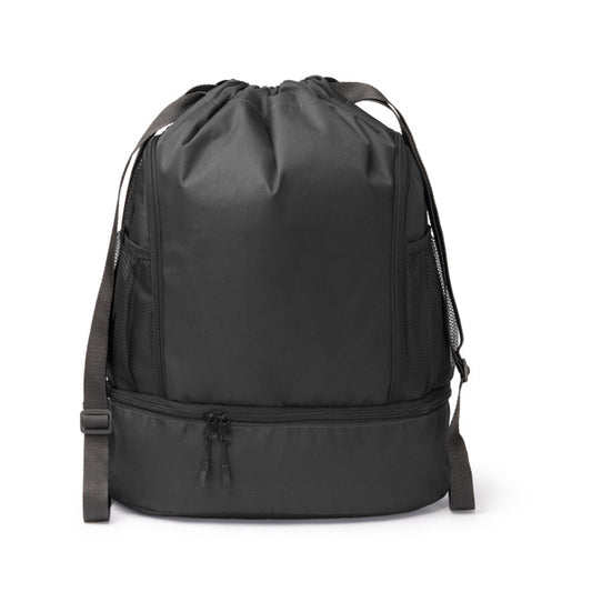 Stamina DEBOER 600D RPET drawstring bag in black - promotional merchandise printed with your company logo