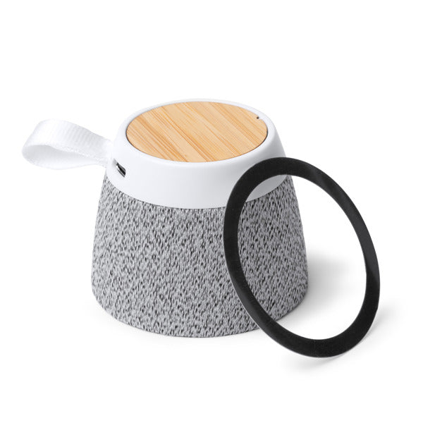 Stamina MONARK RPET and bamboo Bluetooth speaker in heather grey - promotional merchandise printed with your company logo