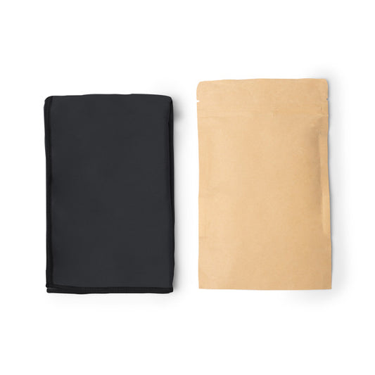 Stamina VEZALI RPET towel in black - promotional merchandise printed with your company logo