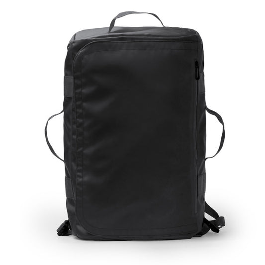 Stamina LACROIX PU leather and 600D backpack in black - promotional merchandise printed with your company logo