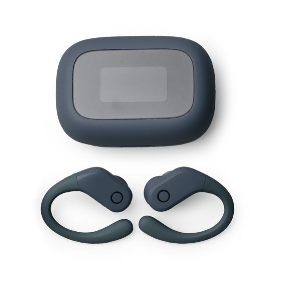 Stamina SANDES ABS earbuds in navy blue - promotional merchandise printed with your company logo