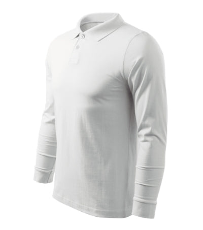 MALFINI SINGLE J. LS Men's polo shirt in white - promotional clothing printed with your company logo