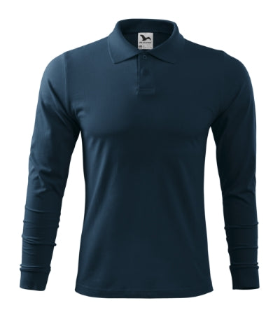MALFINI SINGLE J. LS Men's polo shirt in navy blue - promotional clothing printed with your company logo