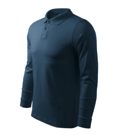 MALFINI SINGLE J. LS Men's polo shirt in navy blue - promotional clothing printed with your company logo