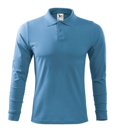 MALFINI SINGLE J. LS Men's polo shirt in azure blue - promotional clothing printed with your company logo