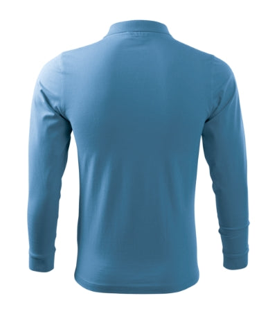 MALFINI SINGLE J. LS Men's polo shirt in azure blue - promotional clothing printed with your company logo