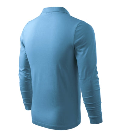 MALFINI SINGLE J. LS Men's polo shirt in azure blue - promotional clothing printed with your company logo