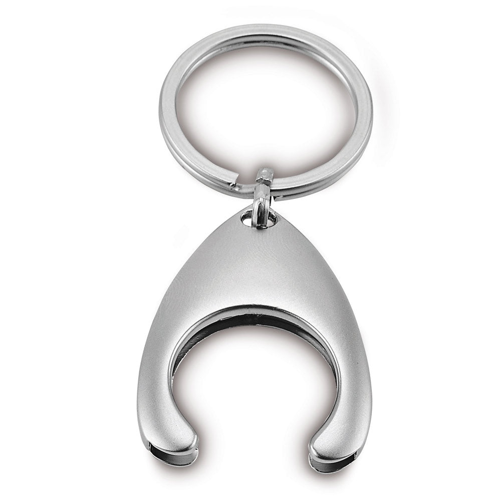 Keyring promotional event giveaway in satin silver with custom logo branding