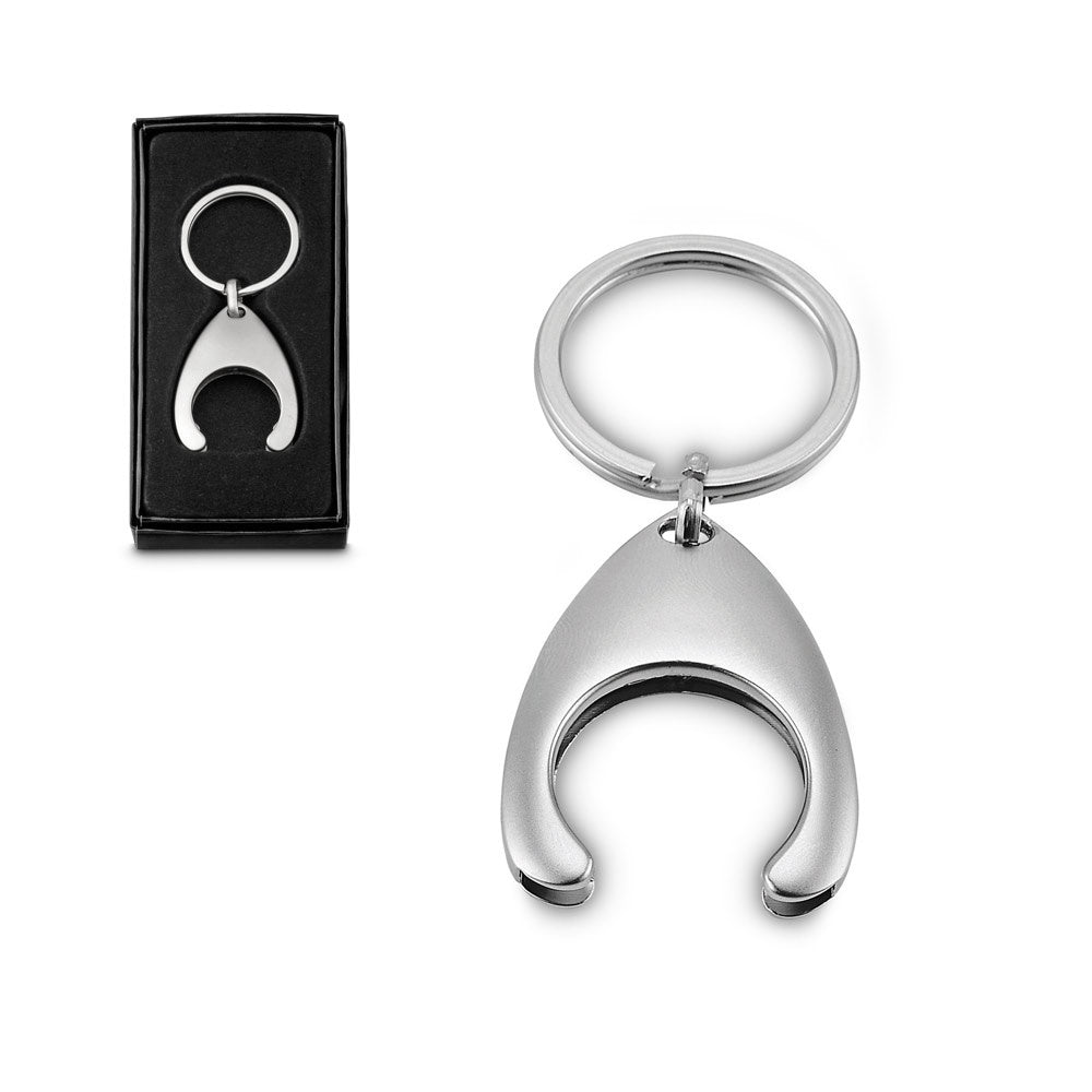 Keyring promotional event giveaway (complete set view) with custom logo branding