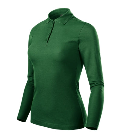MALFINI PIQUE POLO LS Women's polo shirt in bottle green - promotional clothing printed with your company logo