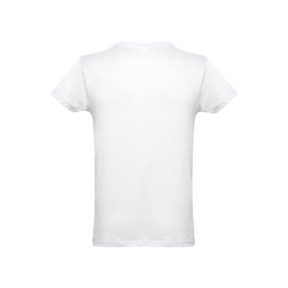 THC LUANDA WH promotional t-shirt in white (detail view) with custom logo branding