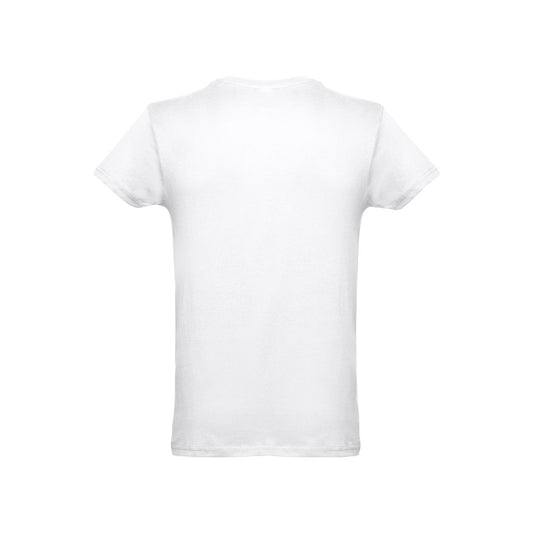 THC LUANDA WH promotional t-shirt in white (detail view) with custom logo branding