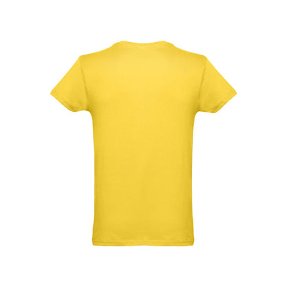 THC LUANDA promotional t-shirt in yellow (detail view) with custom logo branding