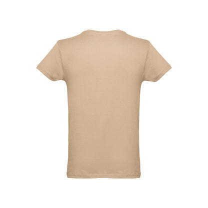 THC LUANDA promotional t-shirt in light brown (detail view) with custom logo branding
