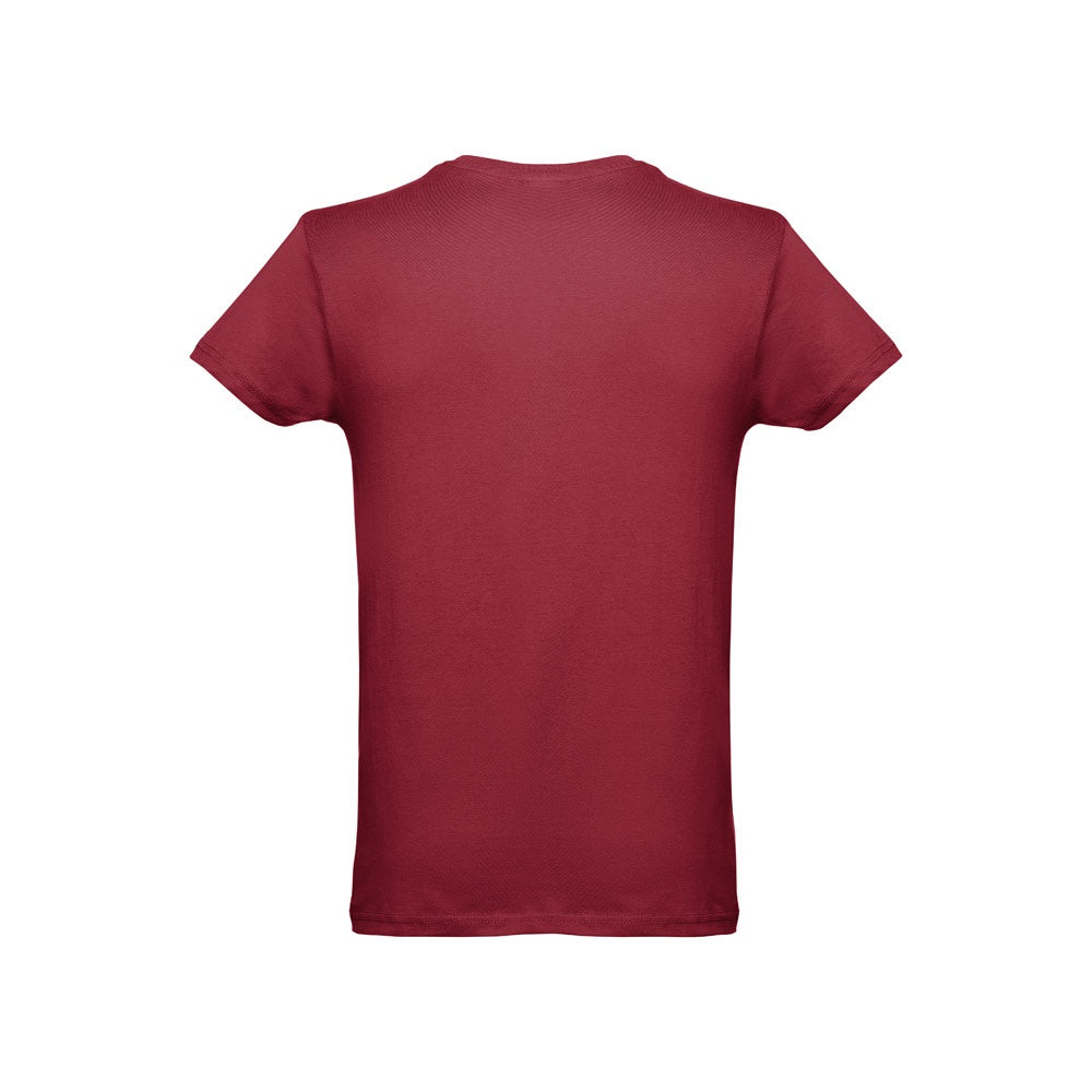 THC LUANDA promotional t-shirt in burgundy (detail view) with custom logo branding