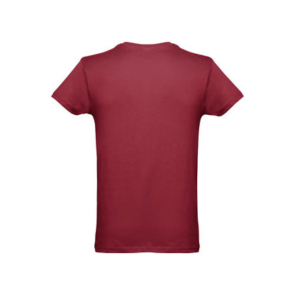 THC LUANDA promotional t-shirt in burgundy (detail view) with custom logo branding