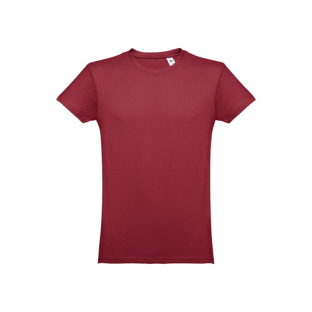 THC LUANDA promotional t-shirt in burgundy with custom logo branding