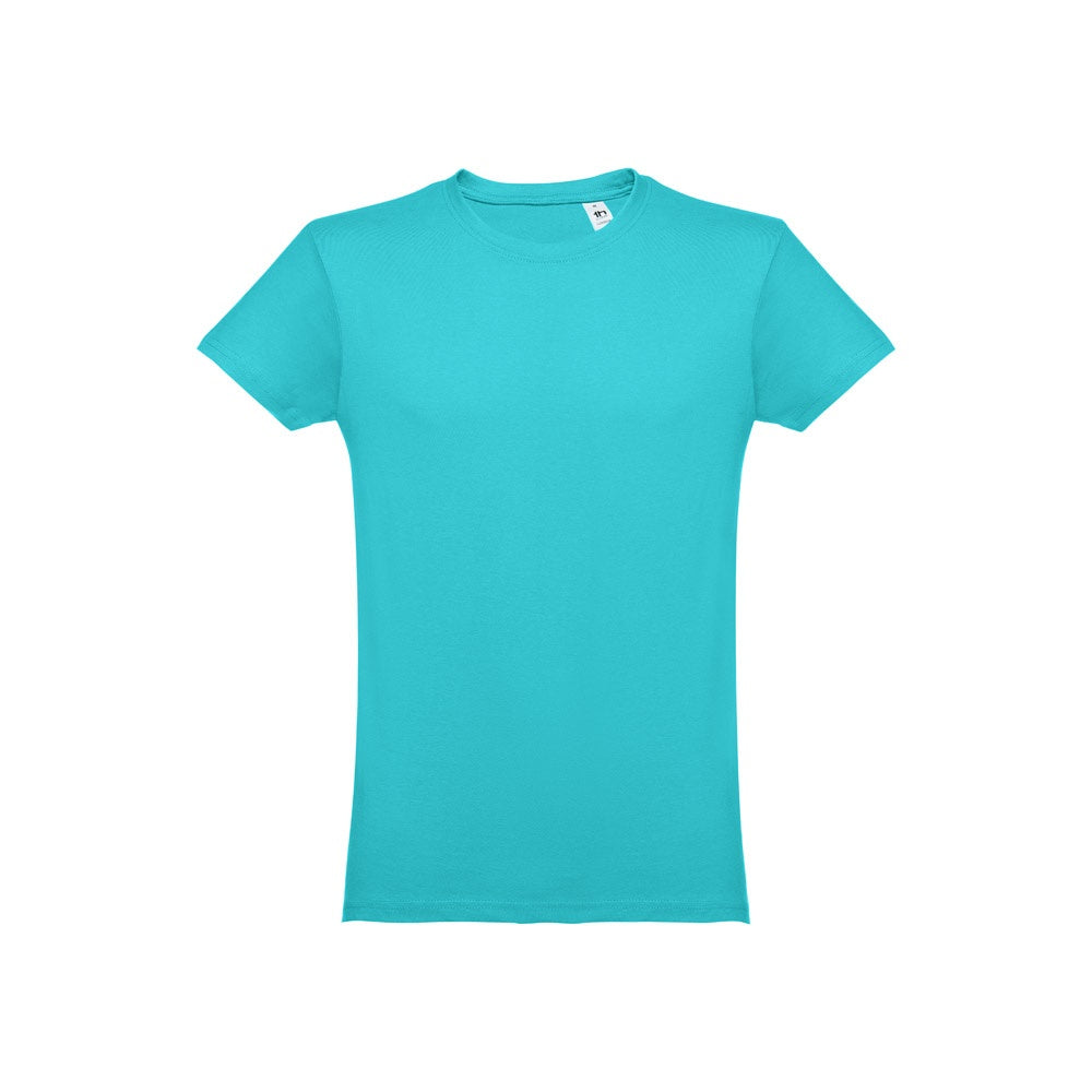 THC LUANDA promotional t-shirt in turquoise blue with custom logo branding