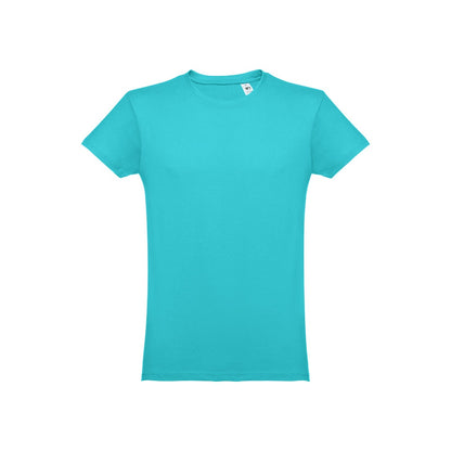 THC LUANDA promotional t-shirt in turquoise blue with custom logo branding