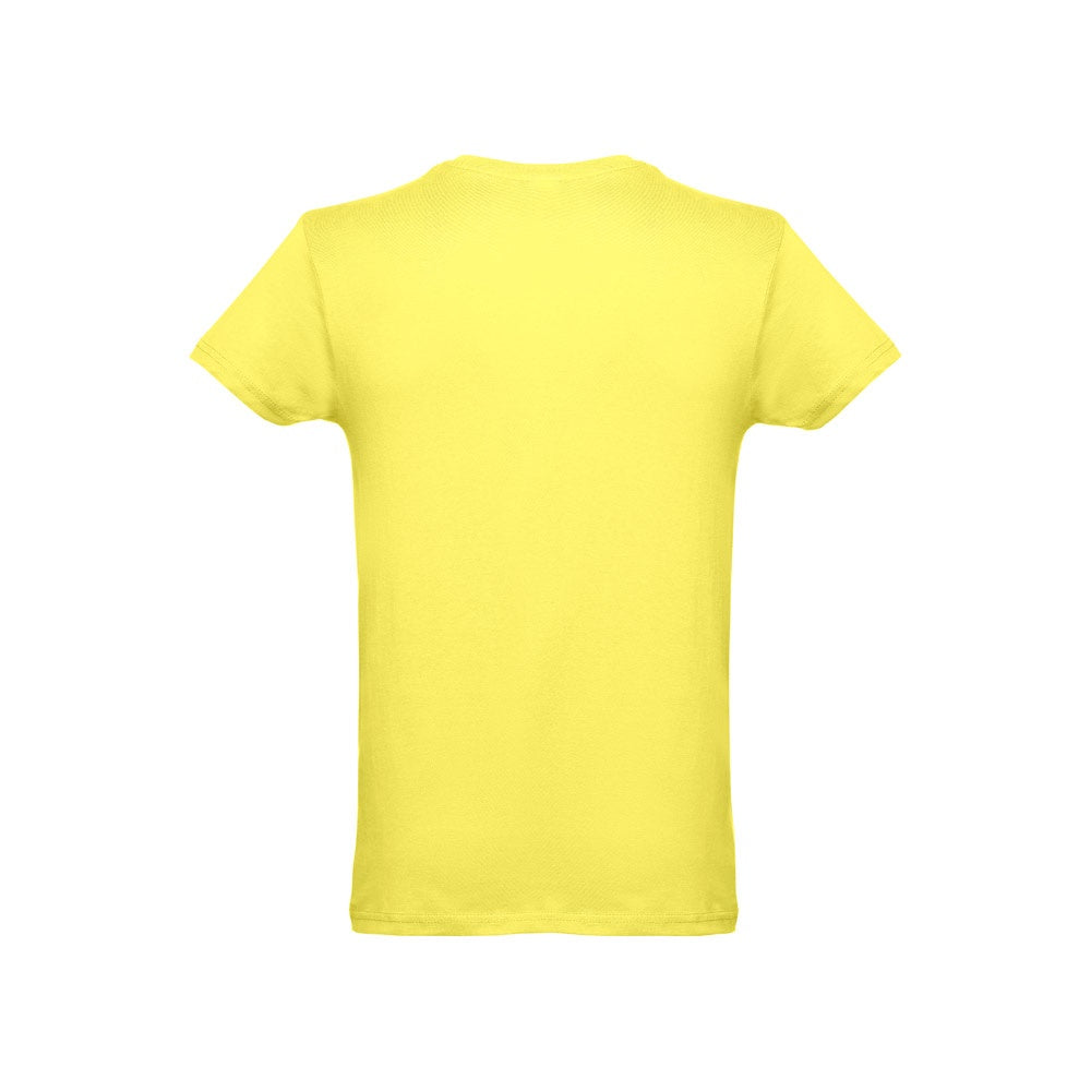 THC LUANDA promotional t-shirt in lime yellow (detail view) with custom logo branding