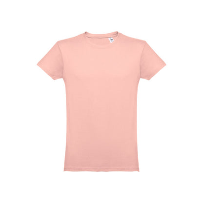 THC LUANDA promotional t-shirt in salmon (detail view) with custom logo branding