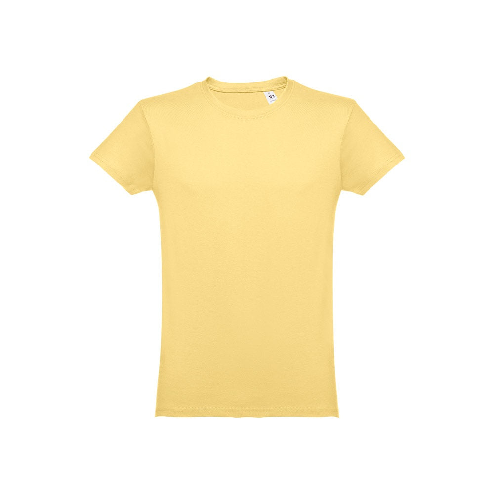 THC LUANDA promotional t-shirt in digital yellow (detail view) with custom logo branding