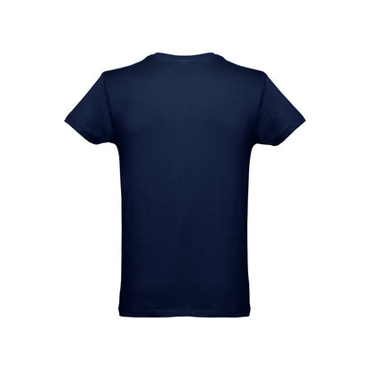 THC LUANDA 3XL promotional t-shirt in blue (detail view) with custom logo branding