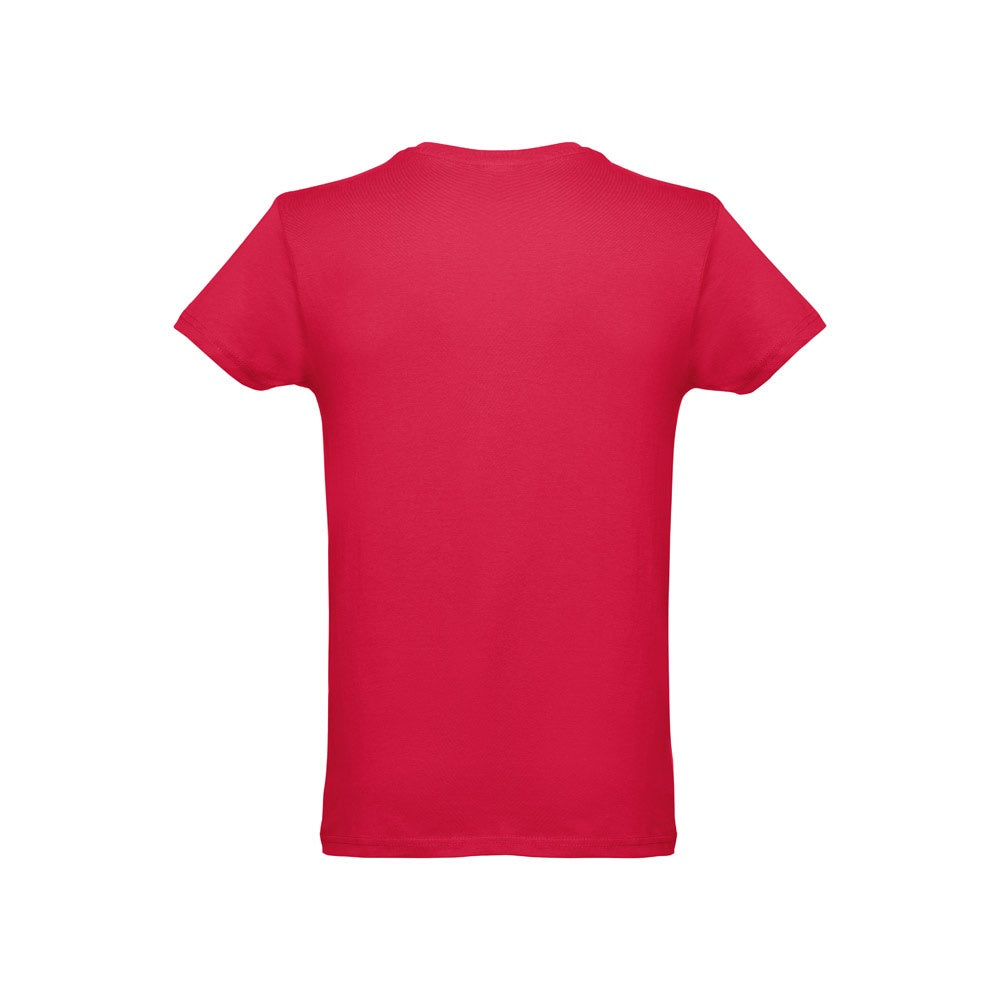 THC LUANDA 3XL promotional t-shirt in red (detail view) with custom logo branding