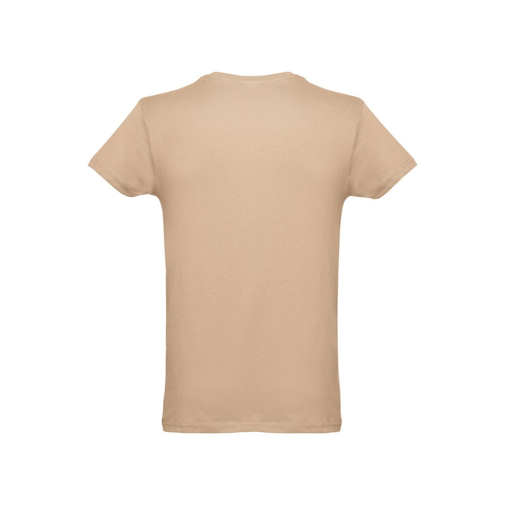 THC LUANDA 3XL promotional t-shirt in light brown (detail view) with custom logo branding