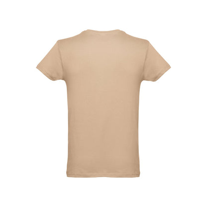 THC LUANDA 3XL promotional t-shirt in light brown (detail view) with custom logo branding