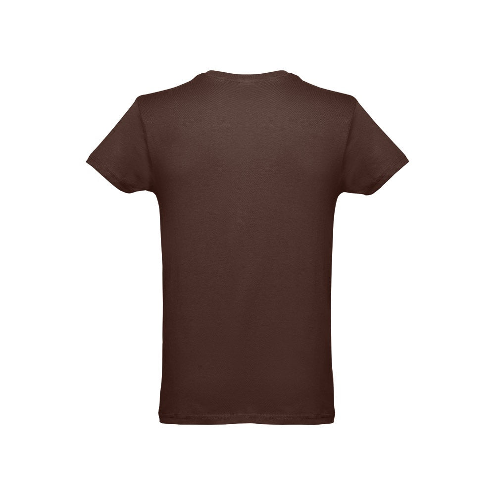 THC LUANDA 3XL promotional t-shirt in dark brown (detail view) with custom logo branding