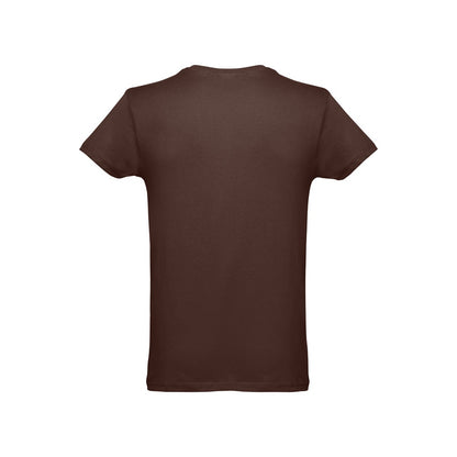 THC LUANDA 3XL promotional t-shirt in dark brown (detail view) with custom logo branding