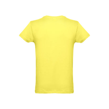 THC LUANDA 3XL promotional t-shirt in lime yellow (detail view) with custom logo branding