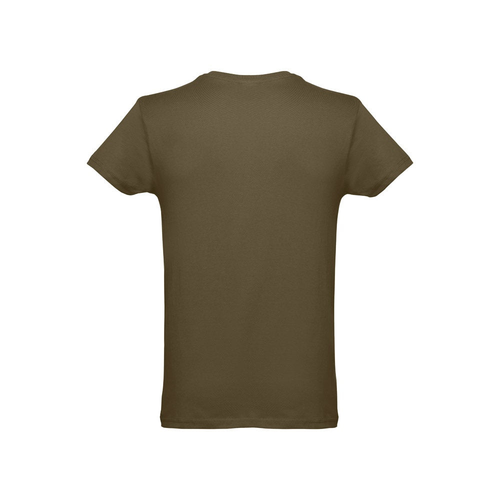 THC LUANDA 3XL promotional t-shirt in army green (detail view) with custom logo branding