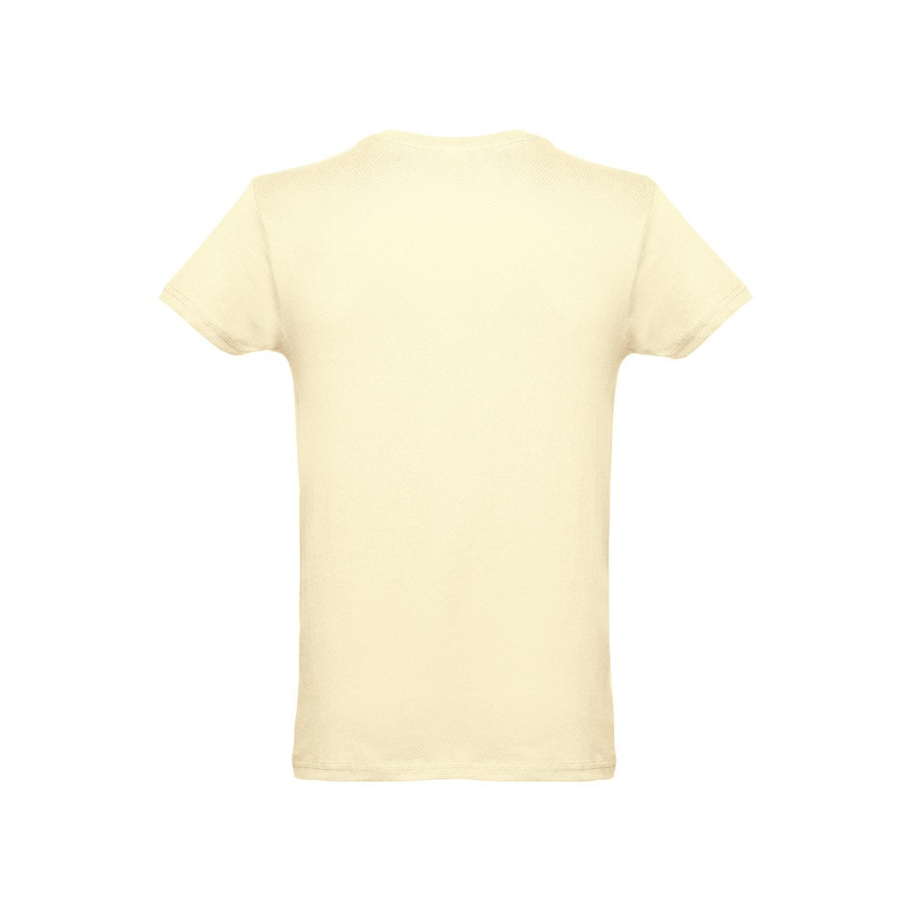 THC LUANDA 3XL promotional t-shirt in pastel yellow (detail view) with custom logo branding