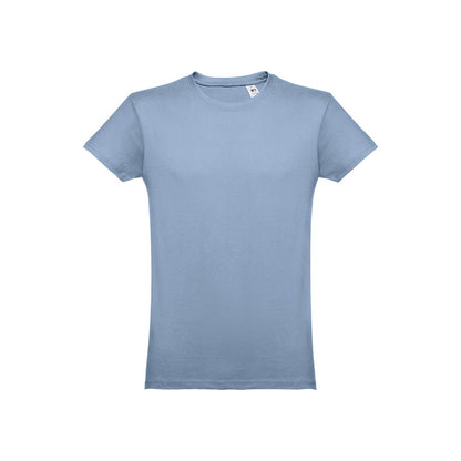 THC LUANDA 3XL promotional t-shirt in pastel blue (detail view) with custom logo branding
