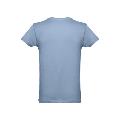 THC LUANDA 3XL promotional t-shirt in pastel blue (detail view) with custom logo branding